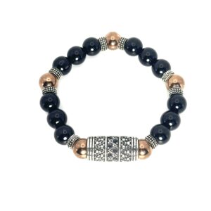 Elegant beaded bracelet with black and gold accents.